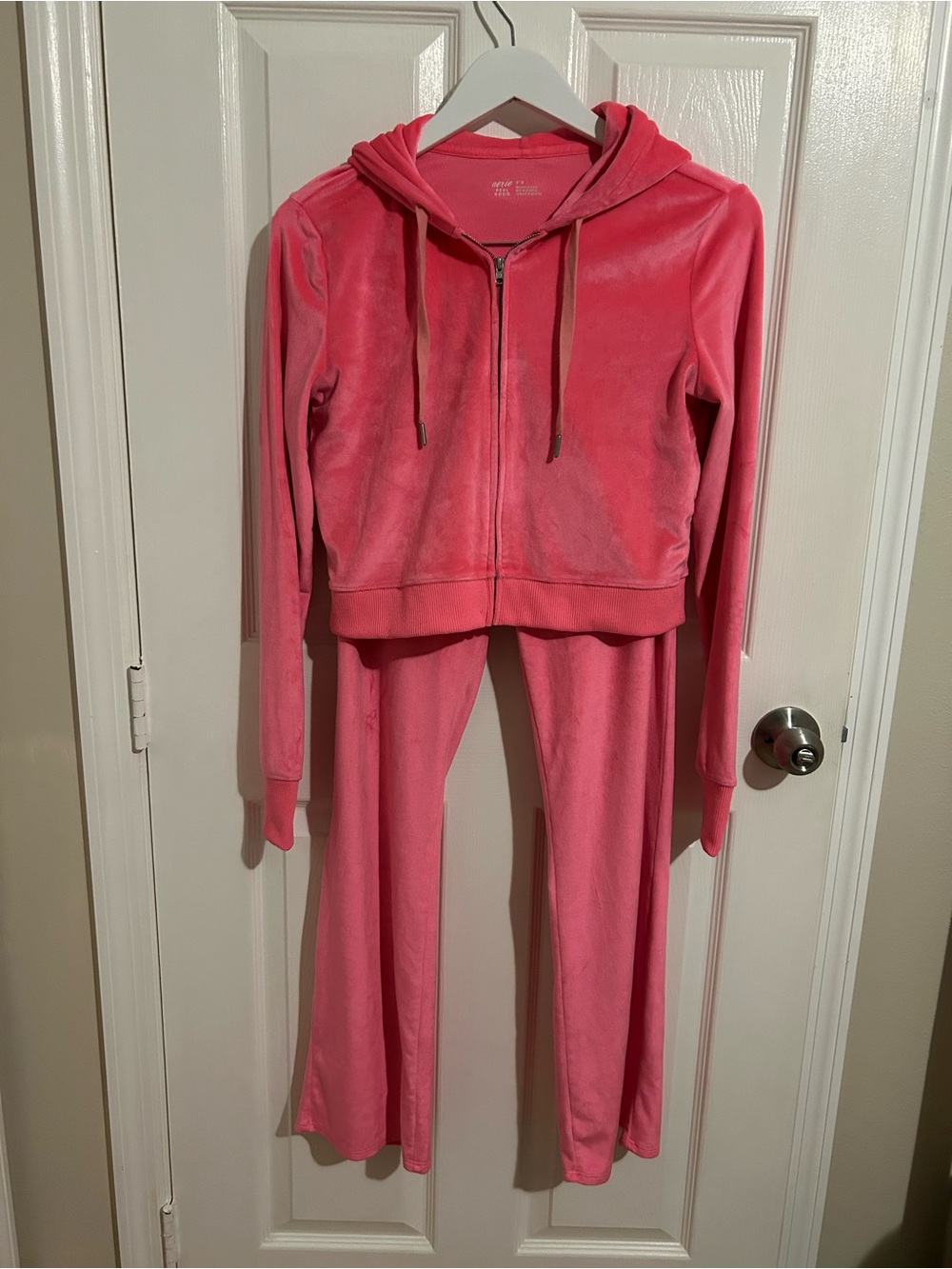 aerie Pink Velour Zip Hoodie & Jogger Set